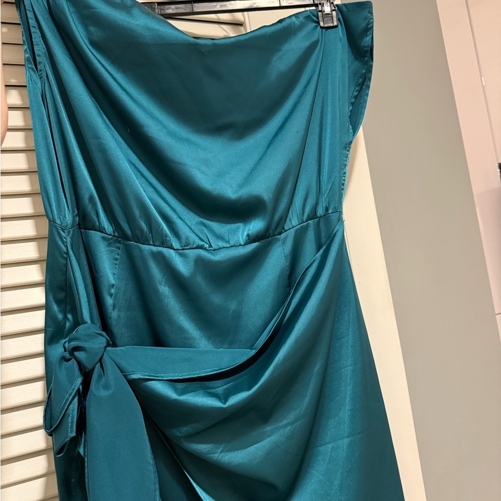 Elegant One Shoulder Teal Dress